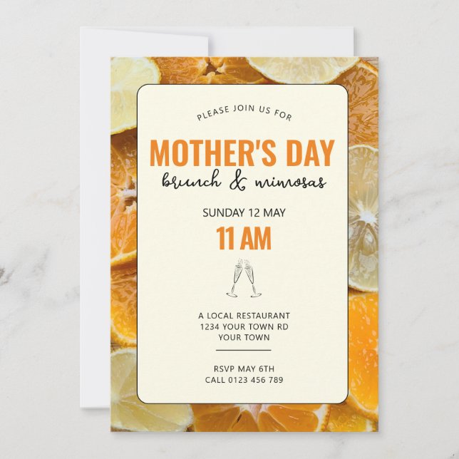 Mothers Day Orange Brunch Invitation (Front)