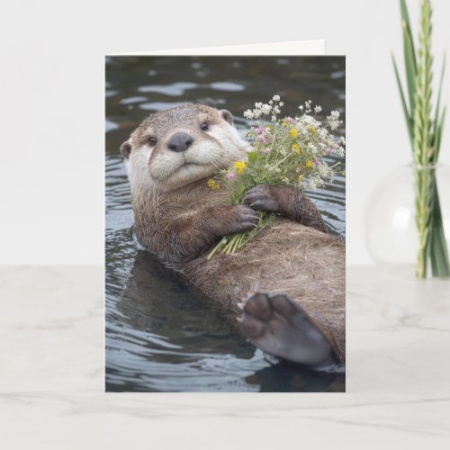 Mother's Day Otter Floating with Wildflowers Card