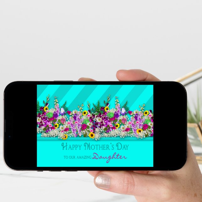 Mother's Day, OUR Daughter, Garden Flowers, Aqua Card (Front Digital)