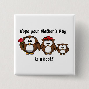 Mother's Day Owl Family Hoot Cartoon Illustration Button