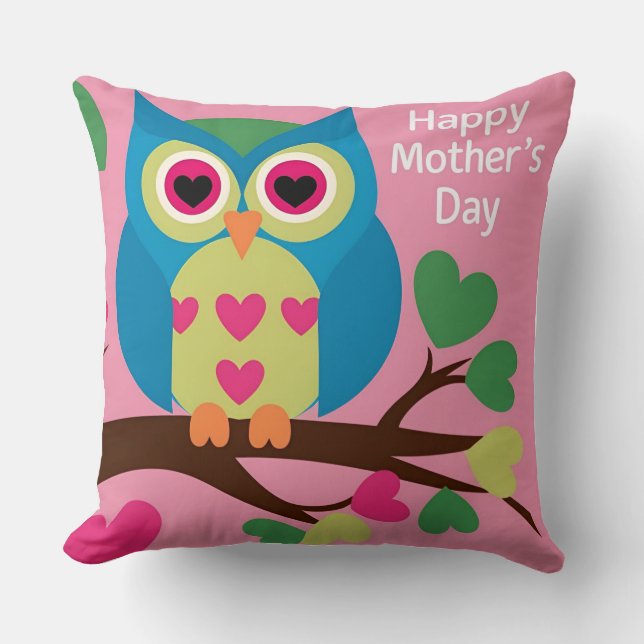 Mother's Day Owl: Heartfelt Gaze Throw Pillow (Front)
