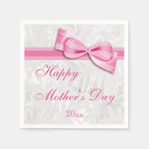 Mother's Day Party Damask and Bow Paper Napkins