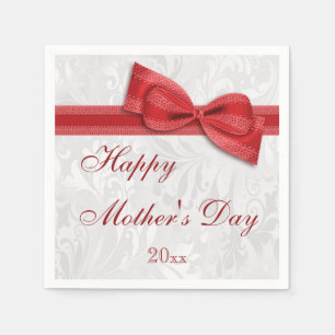 Mother's Day Party Damask and Bow Paper Napkins