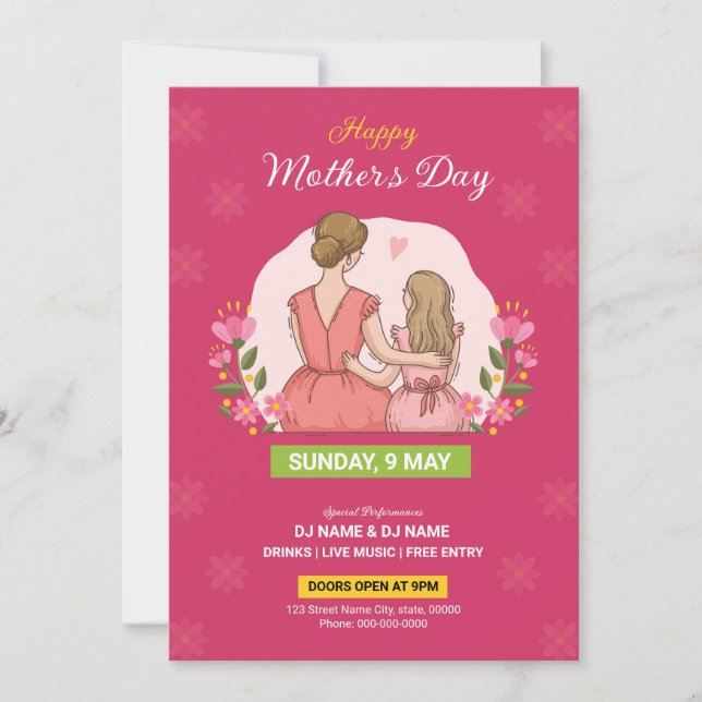 Mother's Day Party Invitation Flyer Template (Front)