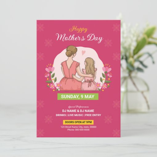 Mothers Day Party Invitation Flyer Template Zazzle