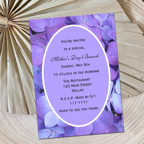 Mothers Day Party Invitation -- Hydrangeas for Mom