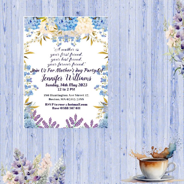 Mother's Day Pastel Blue Little Flower Buds Floral Invitation (Mother's Day Pastel Blue Little Flower Buds Floral Invitation)
