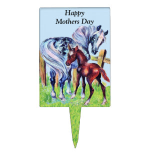 Mothers Day Pastel Horse with Brown Baby Colt Cake Topper