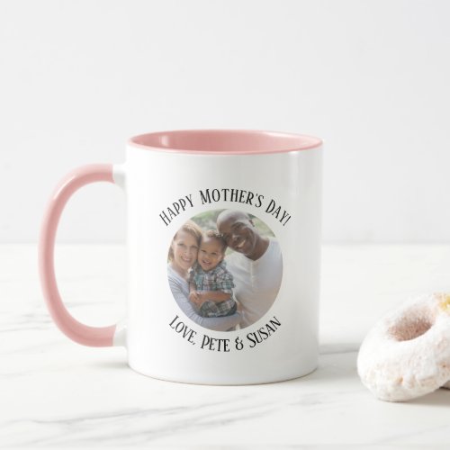 Mothers Day Pastel Pink  White Family Photo Mug