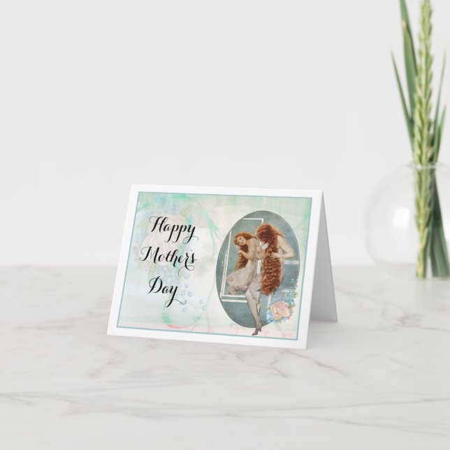 Mother's Day Pastel Rose Bouquet Looking Mirror Holiday Card (Front)