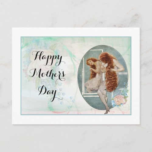 Mothers Day Pastel Rose Bouquet Looking Mirror Postcard