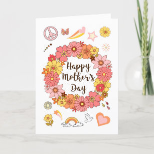 Mother's Day Peace and Love with Pink Flowers      Card