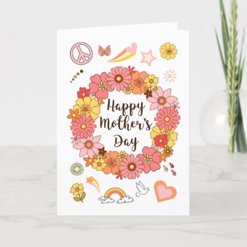 Mothers Day Peace and Love with Pink Flowers      Card