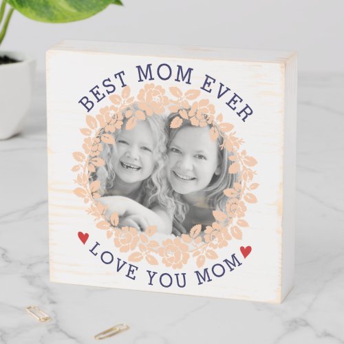 Mothers Day peach navy blue rose wreath photo Wooden Box Sign