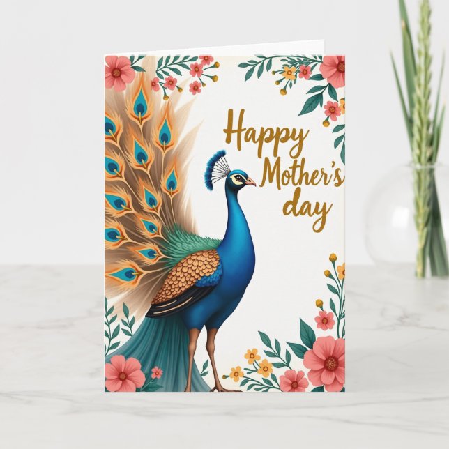 Mothers Day Peacock Greeting Card (Front)