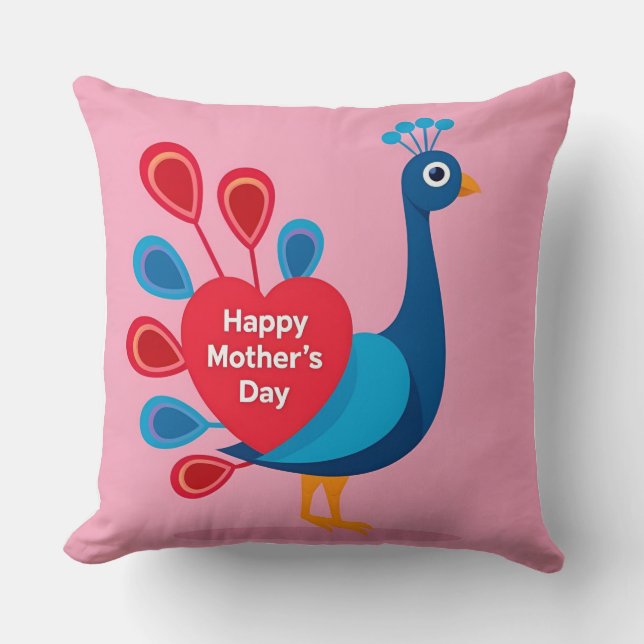 Mother's Day Peacock Love Display Throw Pillow (Front)