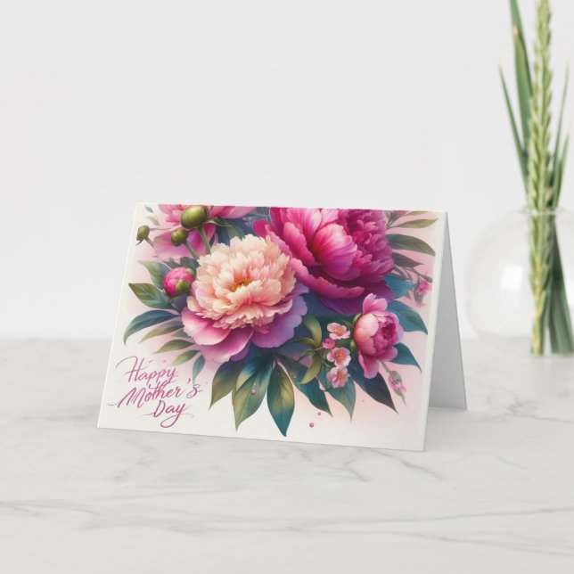  Mother's Day  Peony Blooms Holiday Greeting  Card (Front)