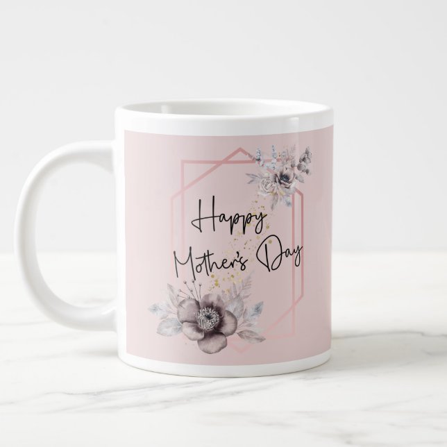 Mother's day Personalize Image Pink Floral  Giant Coffee Mug (Left)