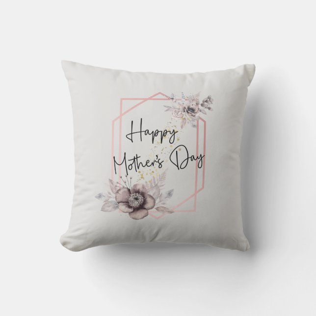 Mother's day Personalize Photo Gray Pink Floral  Throw Pillow (Front)