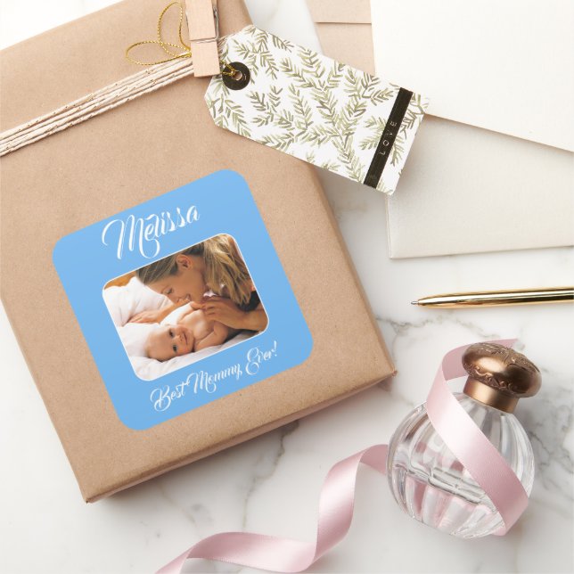 Mother's Day Personalize Photo.  Square Sticker (Gifting)