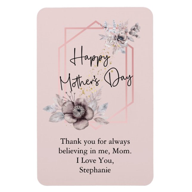 Mother's Day Personalize Pink Gray Floral  Magnet (Vertical)