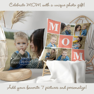 Mother's Day Personalized 7 Photo Collage MOM Throw Pillow