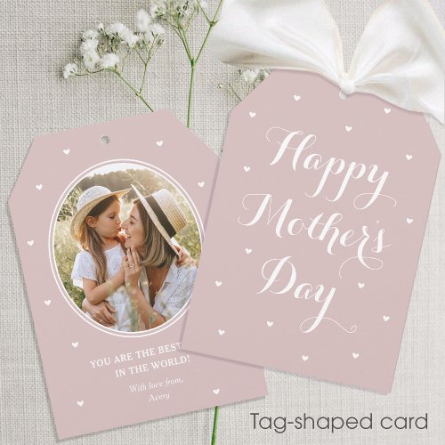 Mothers Day Personalized Photo Name Dusty Pink Card
