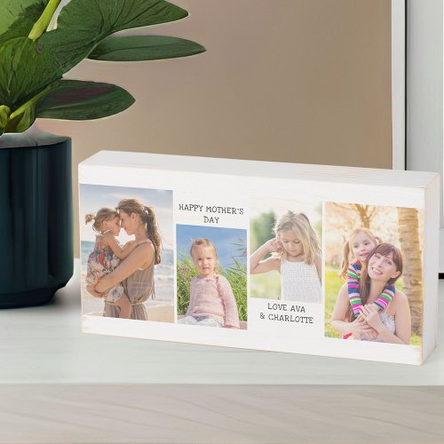 Mothers Day Photo Collage 4 Vertical Pics  Text Wooden Box Sign