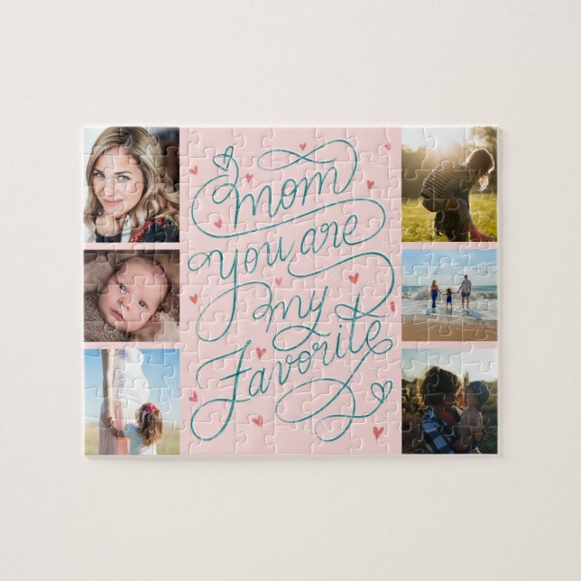 Mother's Day Photo Collage Favorite Mom Lettering Jigsaw Puzzle (Horizontal)