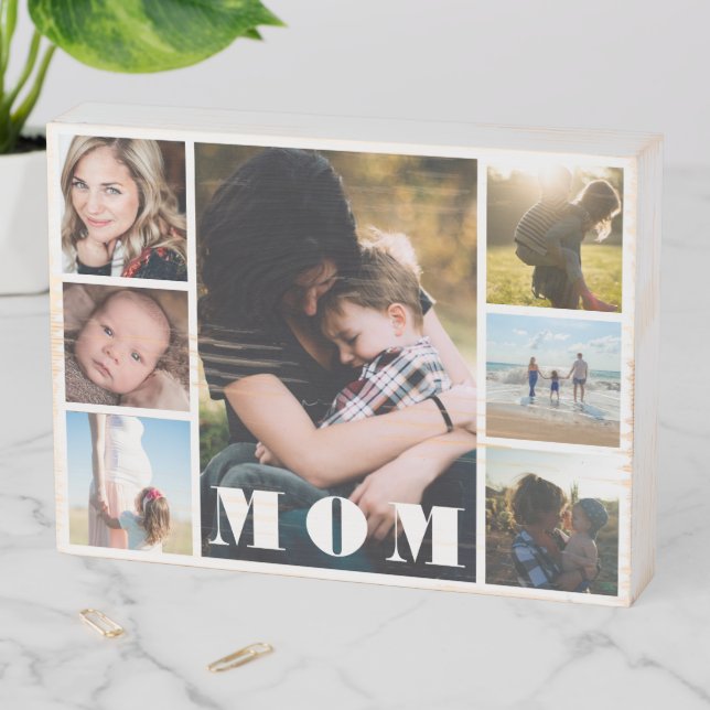 Mother's Day Photo Collage Mom Wooden Box Sign (In Situ Horizontal)