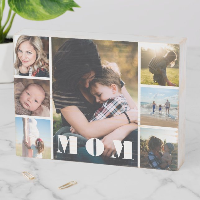 Mother's Day Photo Collage Mom Wooden Box Sign (In Situ Horizontal)