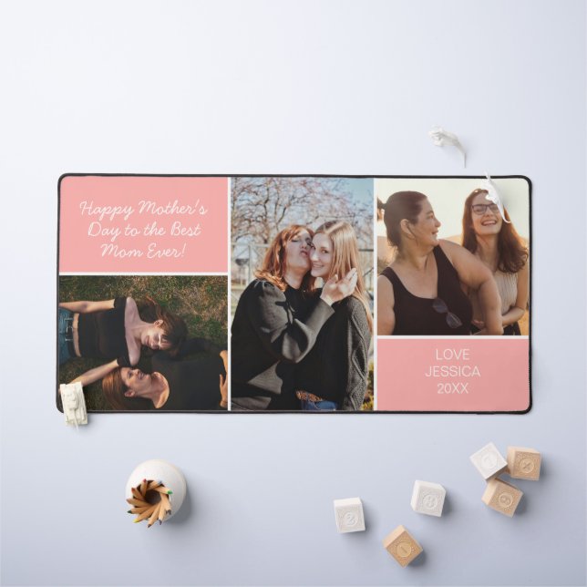 Mothers day Photo Collage Pink Custom Desk Mat (Kids Table)