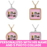 Mother's Day Photo Collage Trendy Modern Script Gold Plated Necklace<br><div class="desc">Custom Necklaces for Moms A meaningful gift with a personalized script and space for mom's name and 5 photo collage. Ideal for Mother's Day.</div>