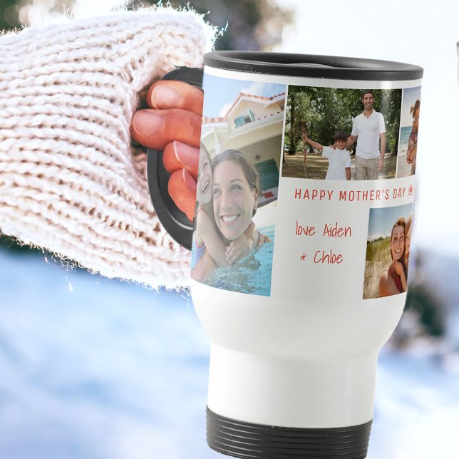Mother's Day Photo Collage with 5 Photos and Name Travel Mug (Creator Uploaded)