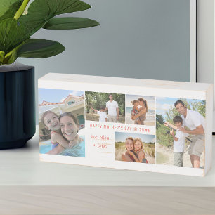 Mother's Day Photo Collage with 5 Photos and Name Wooden Box Sign