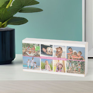 Mother's Day Photo Collage with 8 Photos and Year Wooden Box Sign