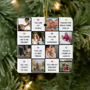 Mothers Day Photo Collage With Best Mom Quotes Ceramic Ornament