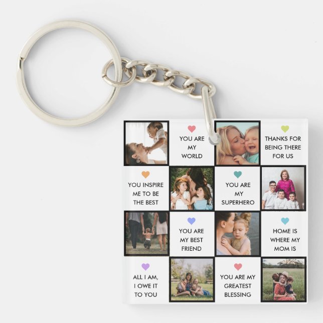 Mothers Day Photo Collage With Best Mom Quotes Keychain (Front)