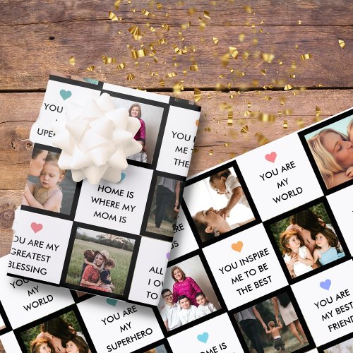 Mothers Day Photo Collage With Best Mom Quotes Wrapping Paper Sheets