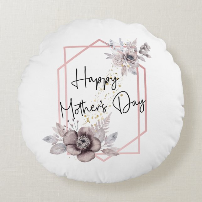Mother's day Photo Elegant Gray Pink Floral Round Pillow (Front)