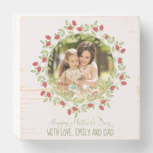 Mothers Day Photo Elegant Rose Simple Watercolor Wooden Box Sign