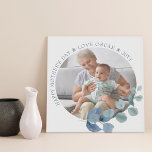 Mother's Day Photo Eucalyptus Leaves Frame Faux Canvas Print<br><div class="desc">Photo canvas for Mother's day or edit the text for any other occasion. The photo template is set up for you to add your picture, which is displayed in round shape. This elegant and simple design has a botanical photo frame with watercolor eucalyptus leaves. If you have any difficulty with...</div>