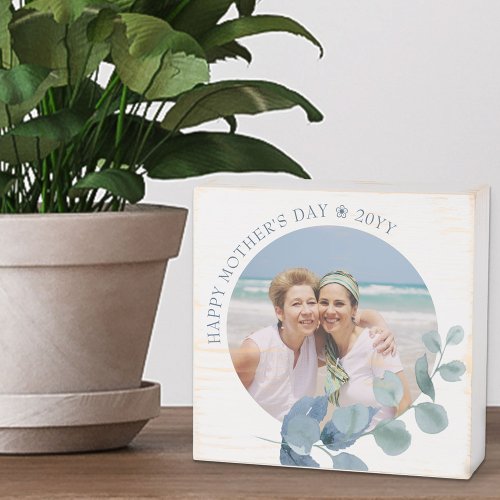 Mothers Day Photo Framed with Eucalyptus Leaves Wooden Box Sign