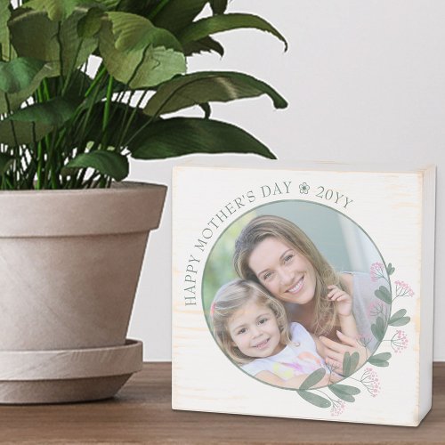 Mothers Day Photo Framed with Pink Wildflower Wooden Box Sign
