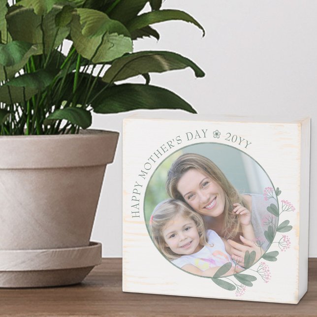 Mother's Day Photo Framed with Pink Wildflower Wooden Box Sign (Creator Uploaded)