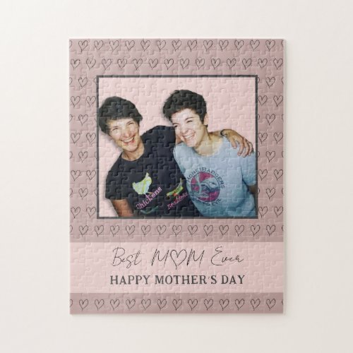 Mothers Day photo Hearts Best mom ever quote Jigsaw Puzzle