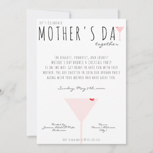 Mothers Day Photo Modern Martini Cocktail Brunch Invitation