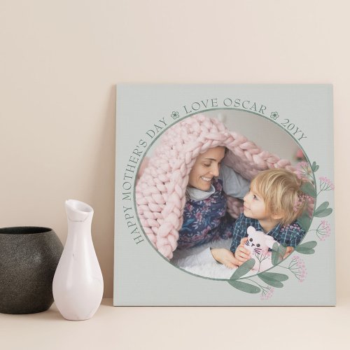 Mothers Day Photo Pink Wildflower Frame Faux Canvas Print