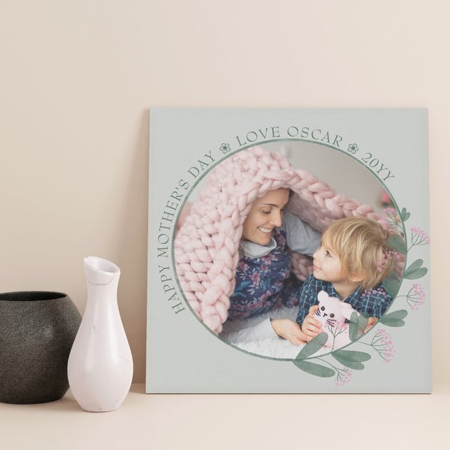 Mother's Day Photo Pink Wildflower Frame Faux Canvas Print (Creator Uploaded)