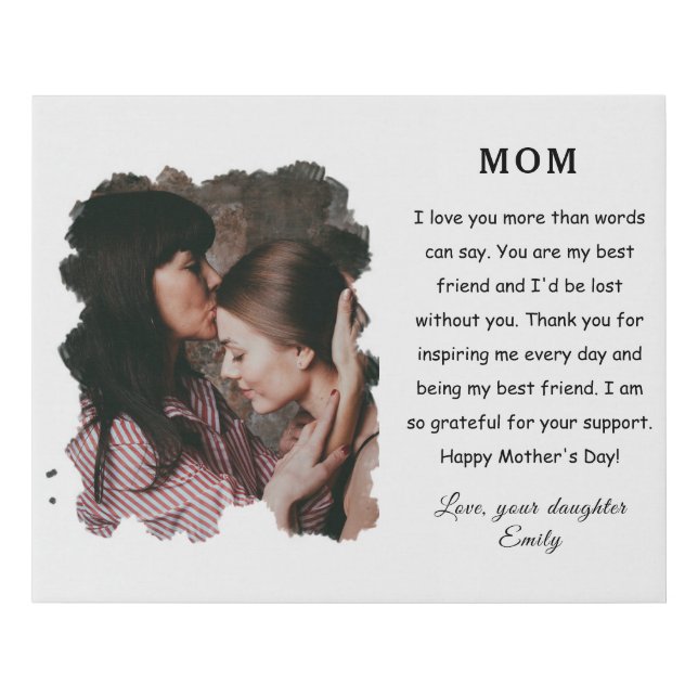 mother's day photo sweet message daughter modern  faux canvas print (Front)